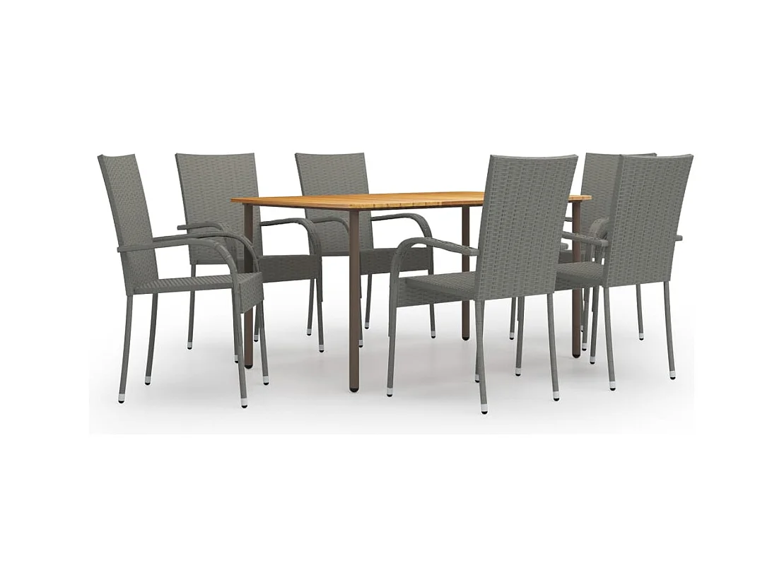 Baldwin  Ensemble à manger de jardin 7 pcs Résine tressée Gris