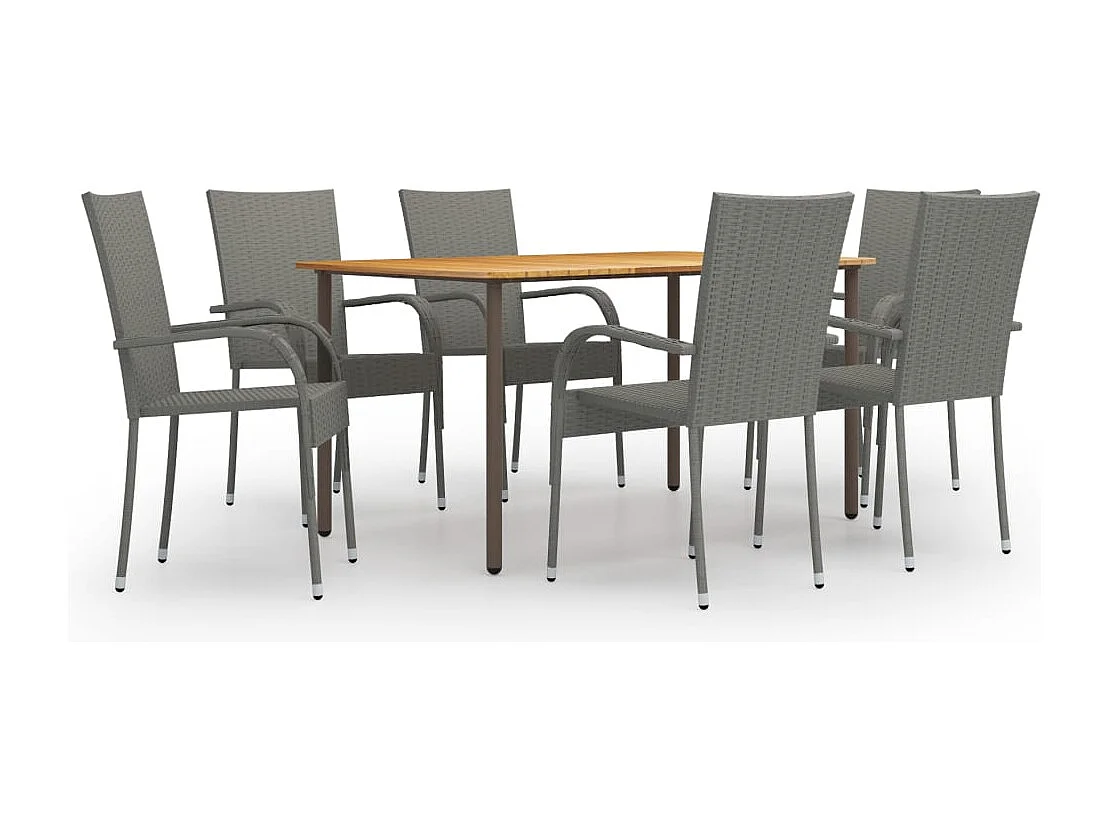 Baldwin  Set de muebles de comedor de jardín 7 piezas de ratán PE gris