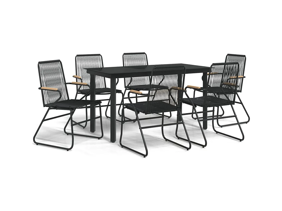 Claudine  Ensemble à manger de jardin 7 pcs Noir Rotin PVC