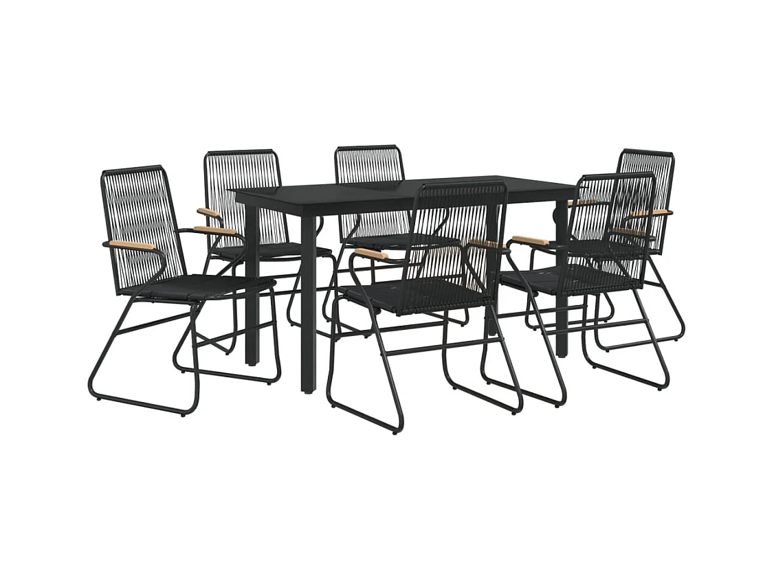Claudine  Ensemble à manger de jardin 7 pcs Noir Rotin PVC