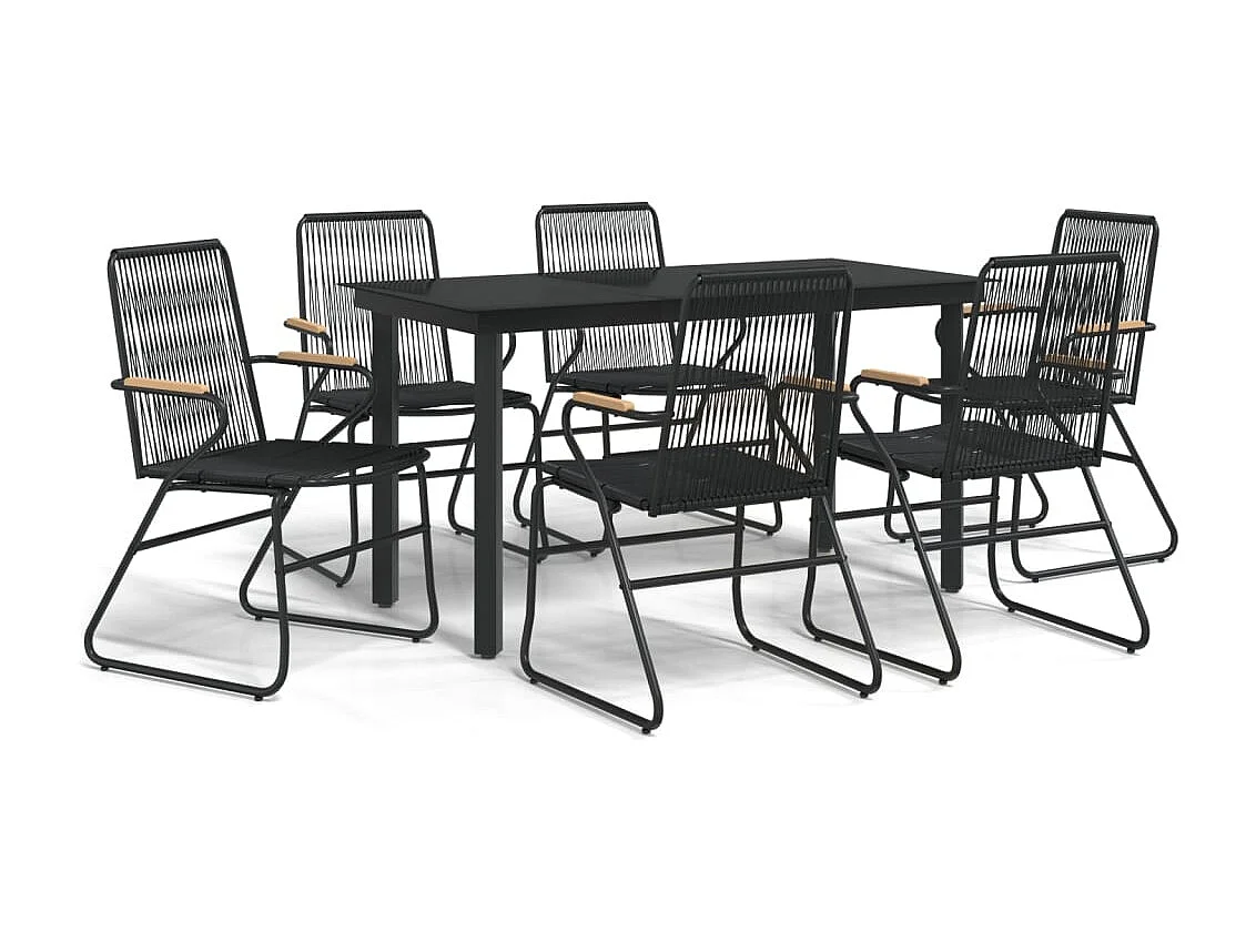 Claudine  Ensemble à manger de jardin 7 pcs Noir Rotin PVC