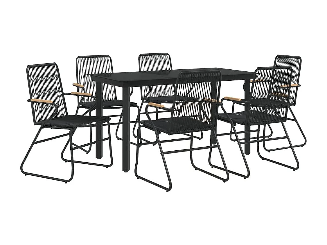 Claudine  Ensemble à manger de jardin 7 pcs Noir Rotin PVC