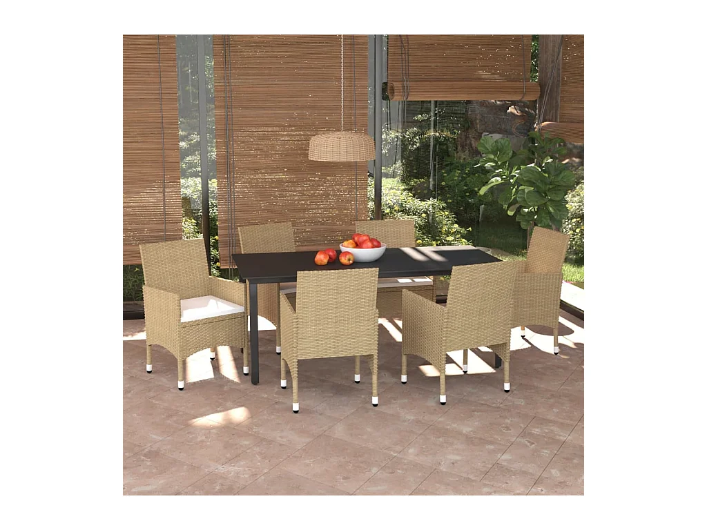 Wausau  Ensemble à manger de jardin et coussins 7 pcs Poly rotin Beige