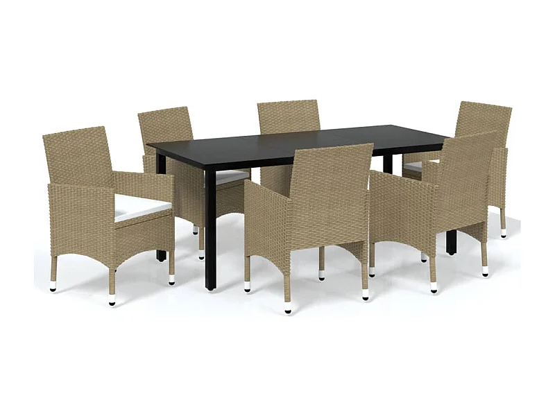 Wausau  Ensemble à manger de jardin et coussins 7 pcs Poly rotin Beige