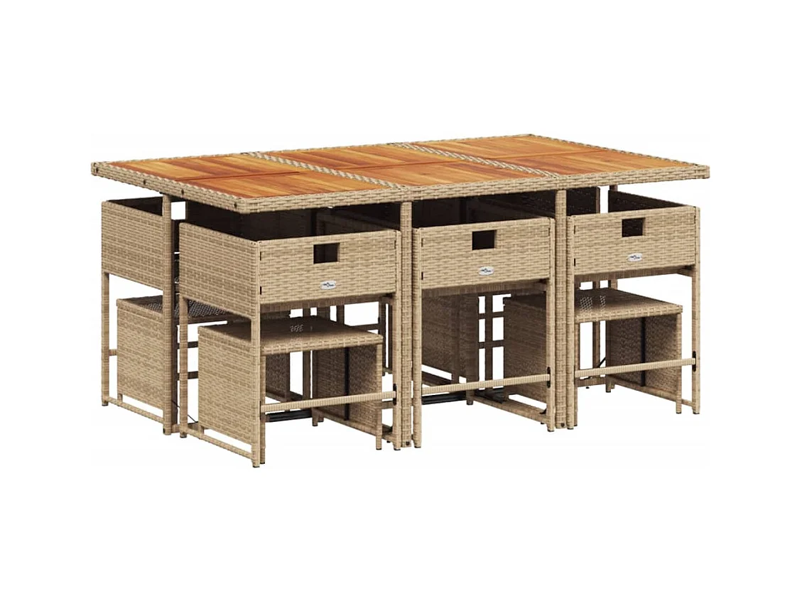 Kirkland  Ensemble à manger de jardin et coussins 11 pcs beige poly rotin