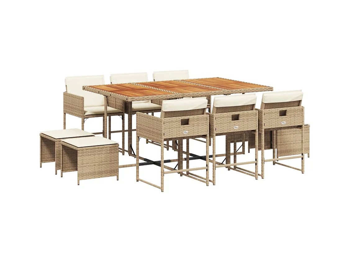 Kirkland  Ensemble à manger de jardin et coussins 11 pcs beige poly rotin