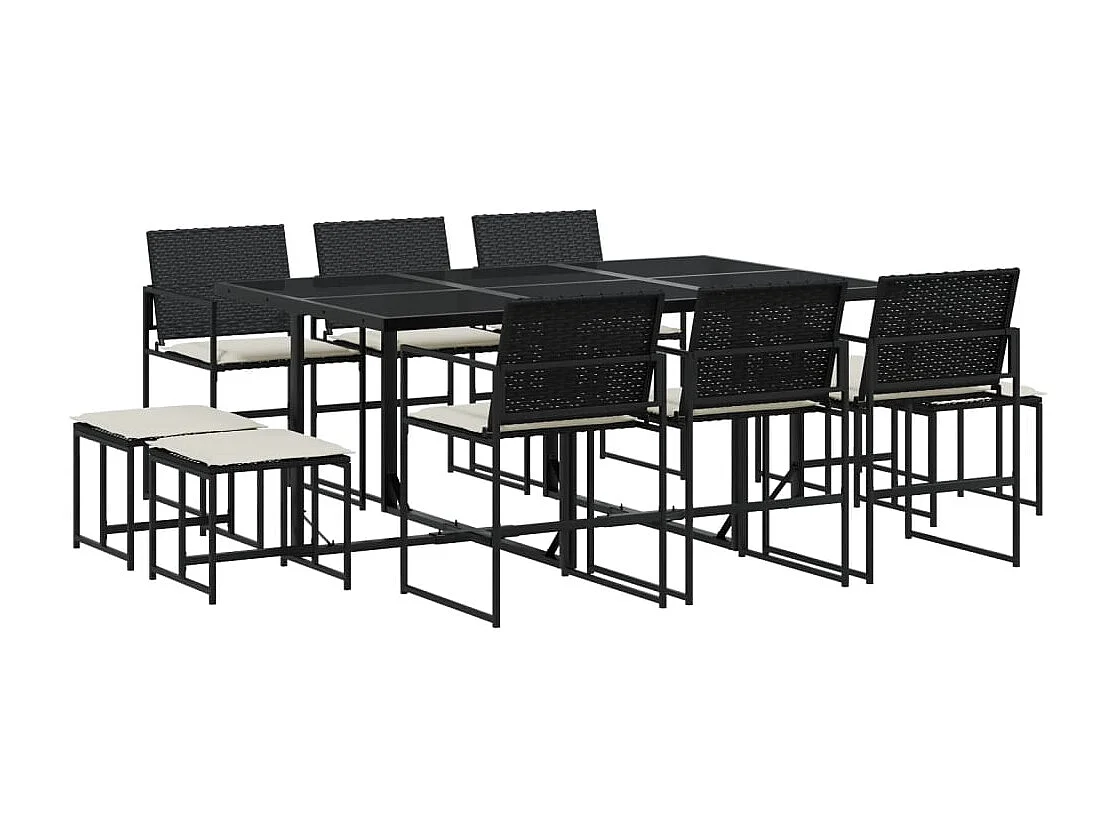 Quintus  Ensemble à manger de jardin 11 pcs coussins noir résine tressée