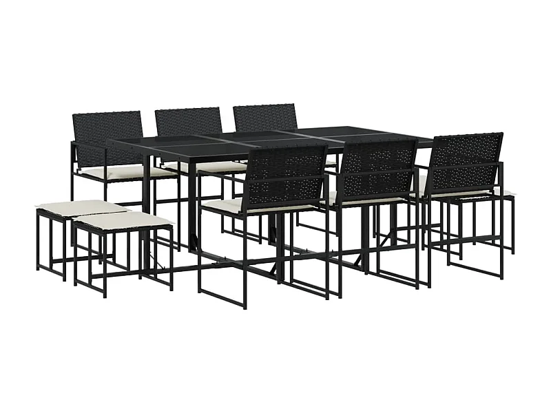 Quintus  Ensemble à manger de jardin 11 pcs coussins noir résine tressée