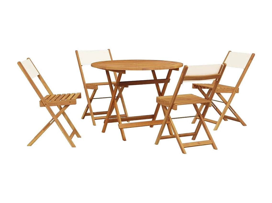 Bay Minette  Ensemble à manger de jardin 5 pcs blanc crème tissu bois massif