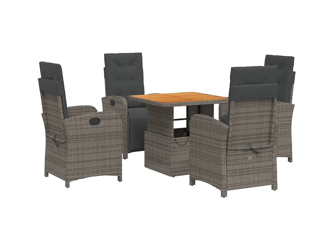 Wise  Ensemble à manger de jardin 5 pcs coussins gris résine tressée