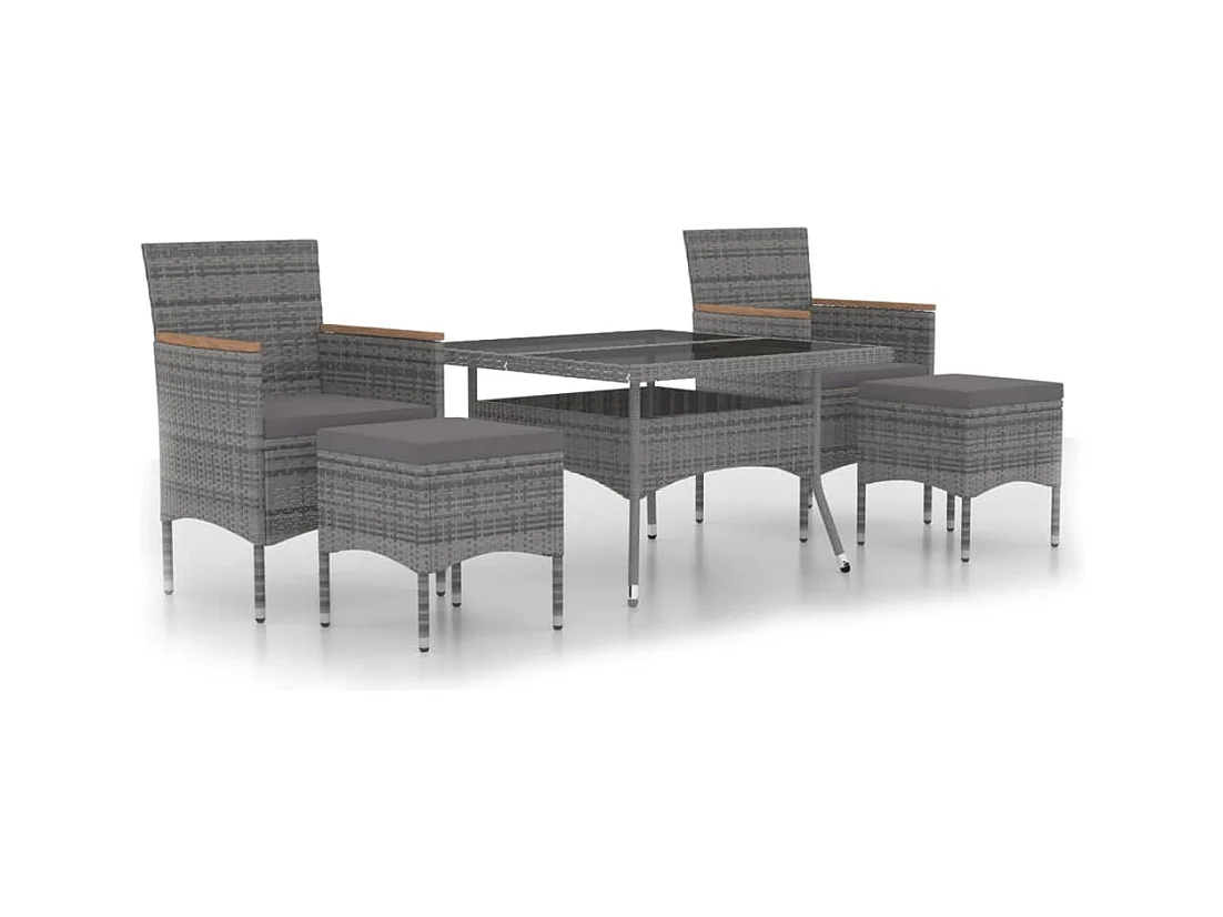 Roan  Ensemble à Manger jardin 5 pcs résine tressée verre trempé Gris