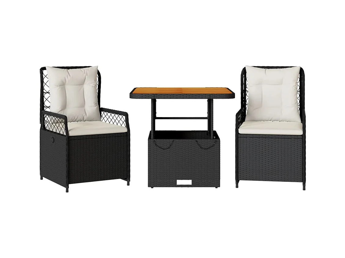 Ylva  Ensemble à manger de jardin avec coussins 3 pcs Noir