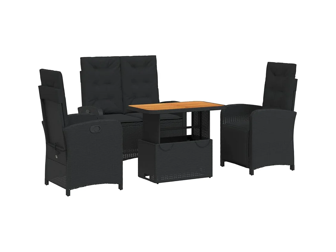 Abington  Ensemble à manger de jardin 4 pcs avec coussins noir