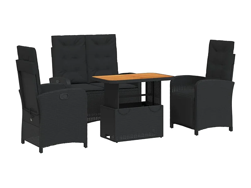 Abington  Juego comedor jardín 4 piezas con cojines ratán sintético negro