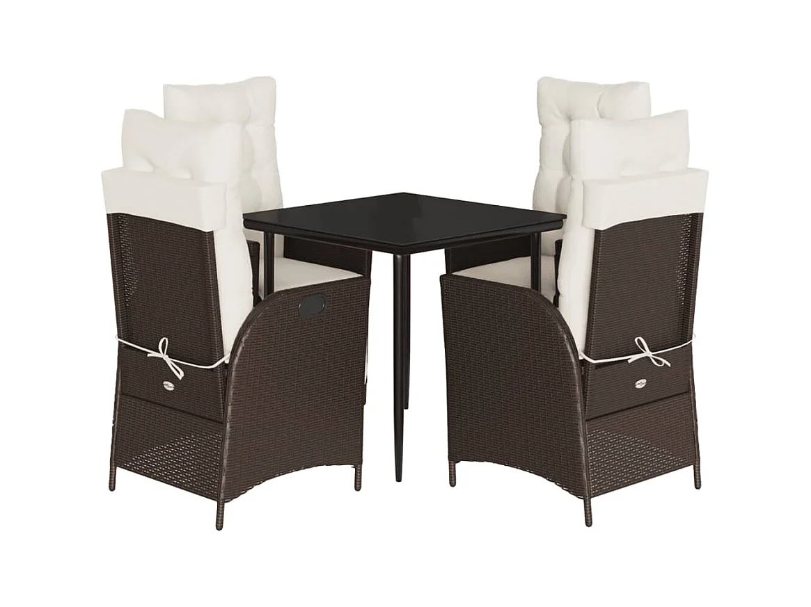 Vessira  5-delige Tuinset met kussens poly rattan bruin