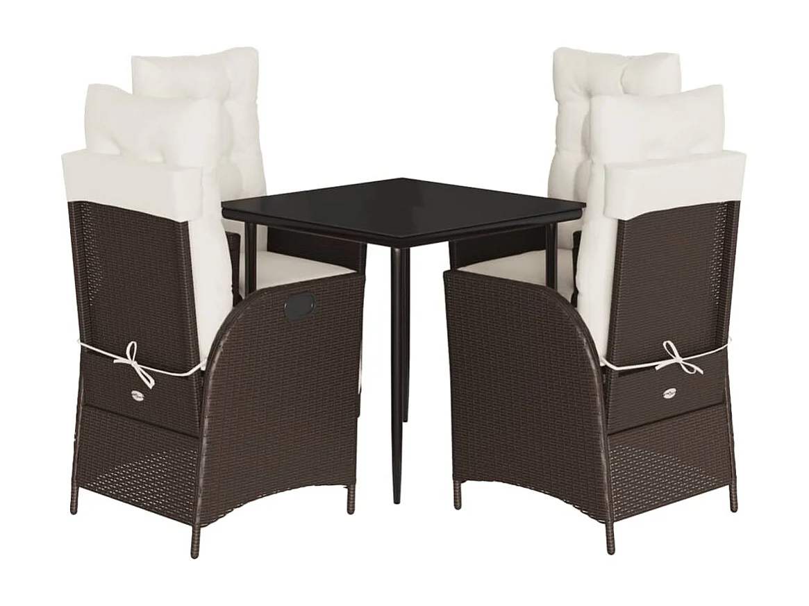 Vessira  Set comedor de jardín 5 piezas y cojines ratán sintético marrón