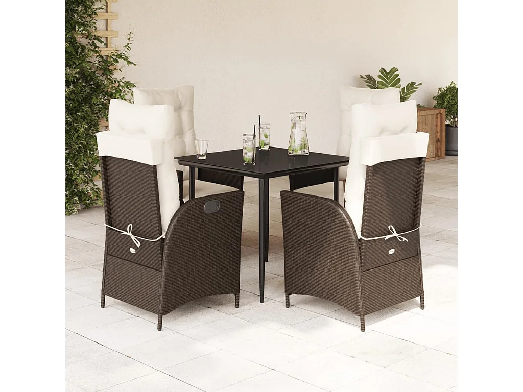 Vessira  Set comedor de jardín 5 piezas y cojines ratán sintético marrón