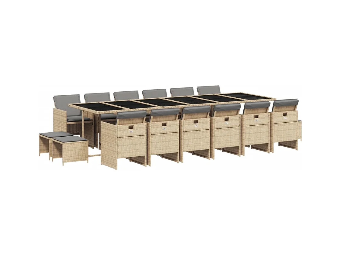 Bonno  Ensemble à manger de jardin et coussins 17 pcs mélange beige