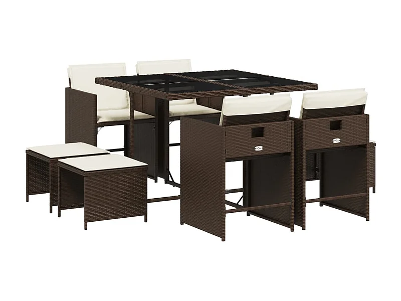 Zenn  9-delige Tuinset met kussens poly rattan bruin