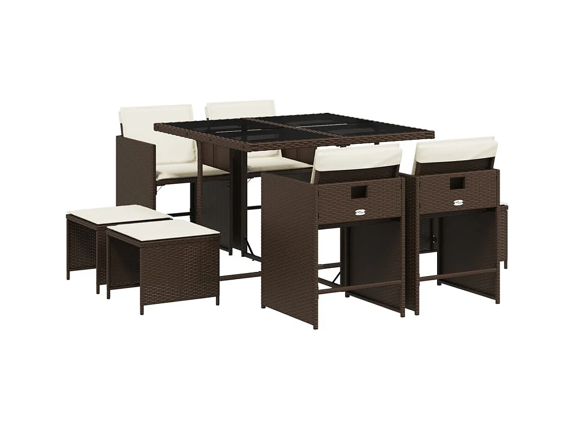 Zenn  9-delige Tuinset met kussens poly rattan bruin