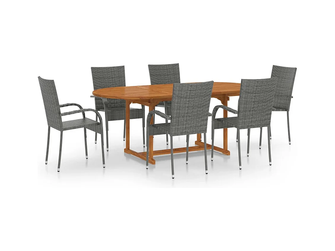 Jean-Antoine  Ensemble à manger de jardin 7 pcs Résine tressée Gris