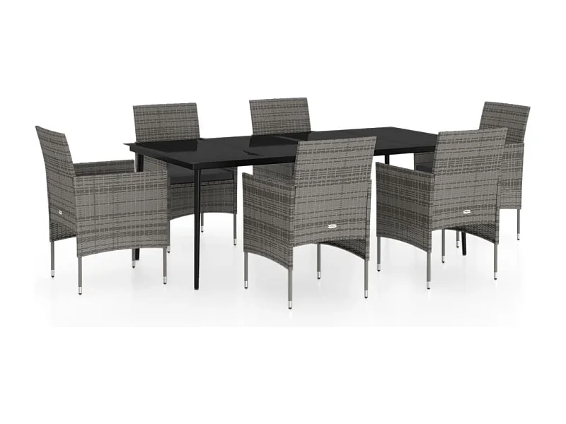 Cesarino  Ensemble à manger de jardin coussins 7pcs Gris et noir