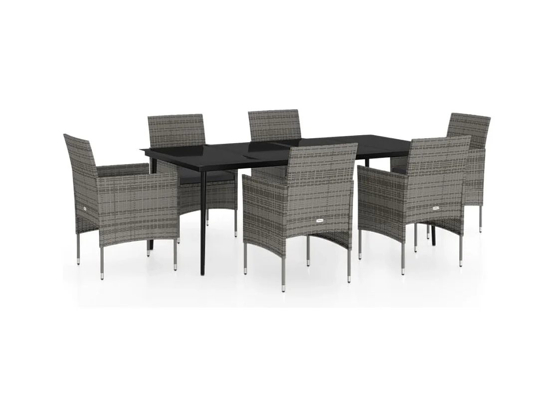 Cesarino  Ensemble à manger de jardin coussins 7pcs Gris et noir