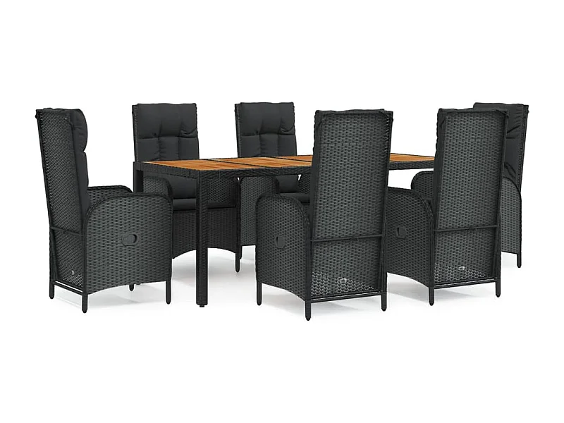 Afragola  Ensemble à manger de jardin coussins 7pcs Noir Résine tressée