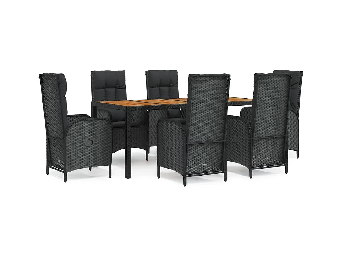 Afragola  Ensemble à manger de jardin coussins 7pcs Noir Résine tressée