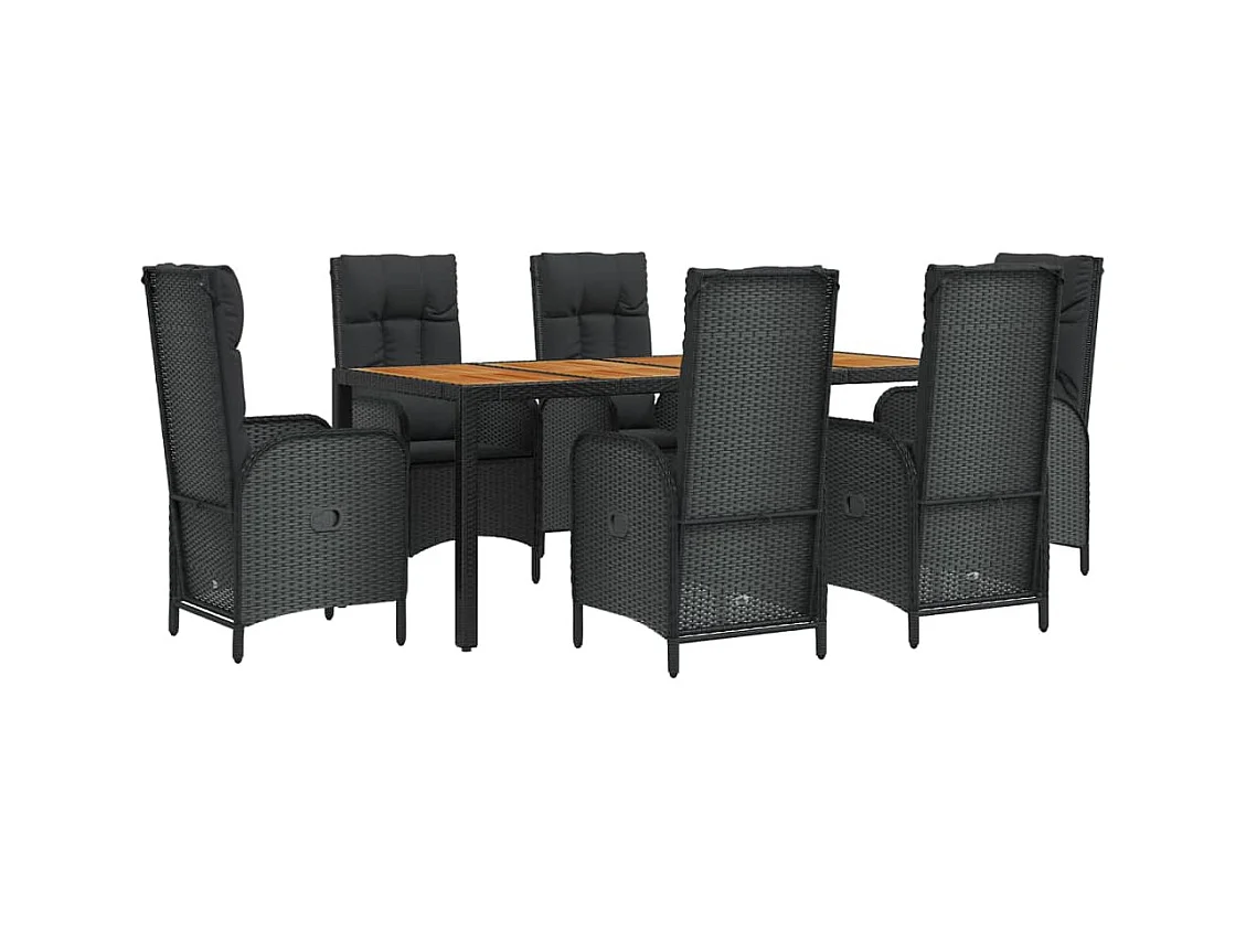 Afragola  Ensemble à manger de jardin coussins 7pcs Noir Résine tressée