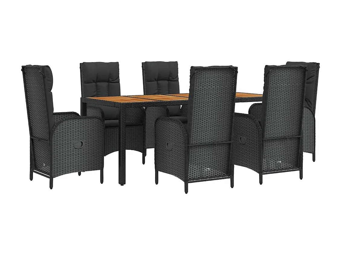 Afragola  Set de comedor de jardín 7 pzas y cojines ratán sintético negro