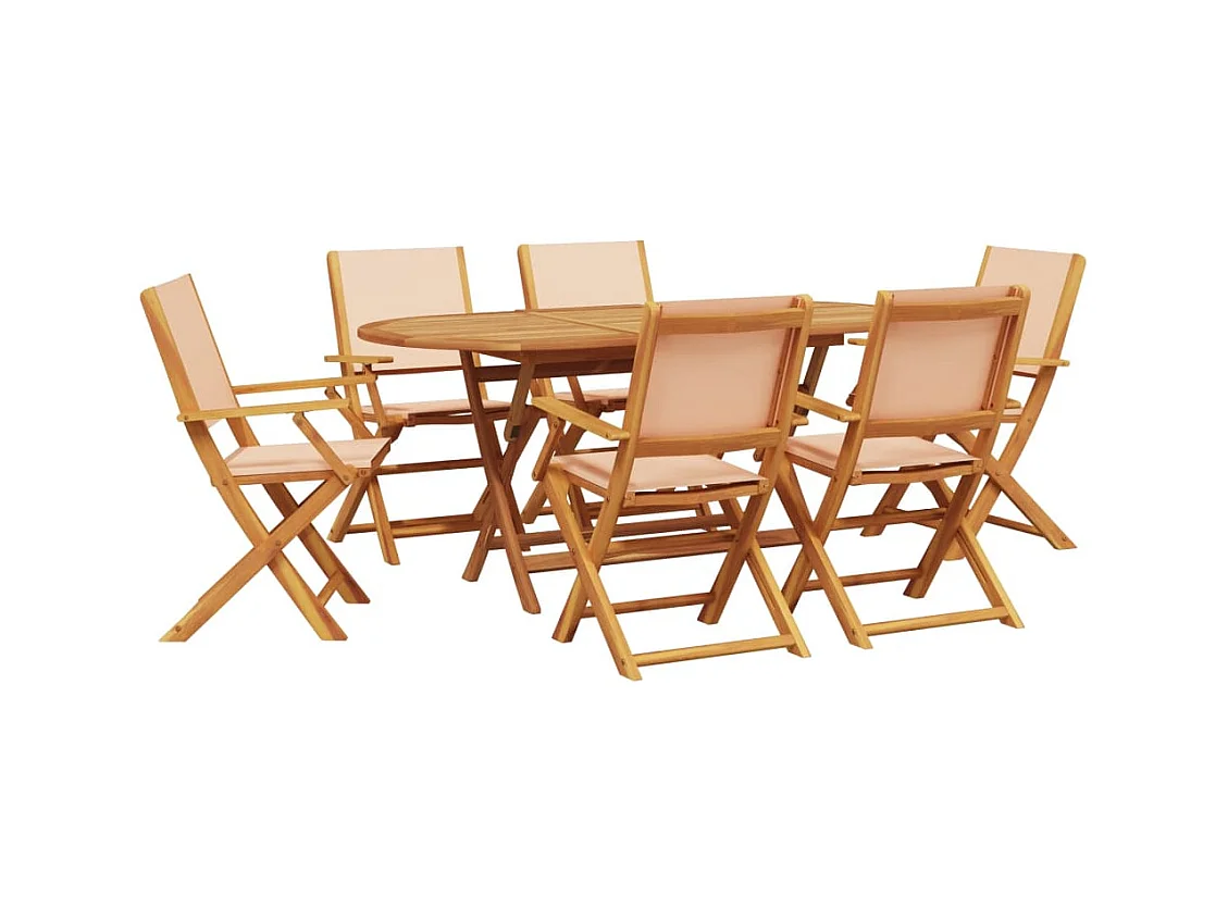 Geldenor  Ensemble à manger de jardin 7 pcs beige tissu et bois massif