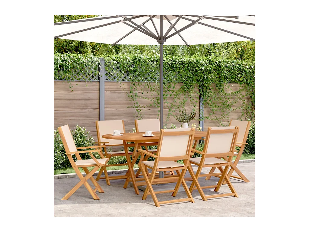 Geldenor  Ensemble à manger de jardin 7 pcs beige tissu et bois massif
