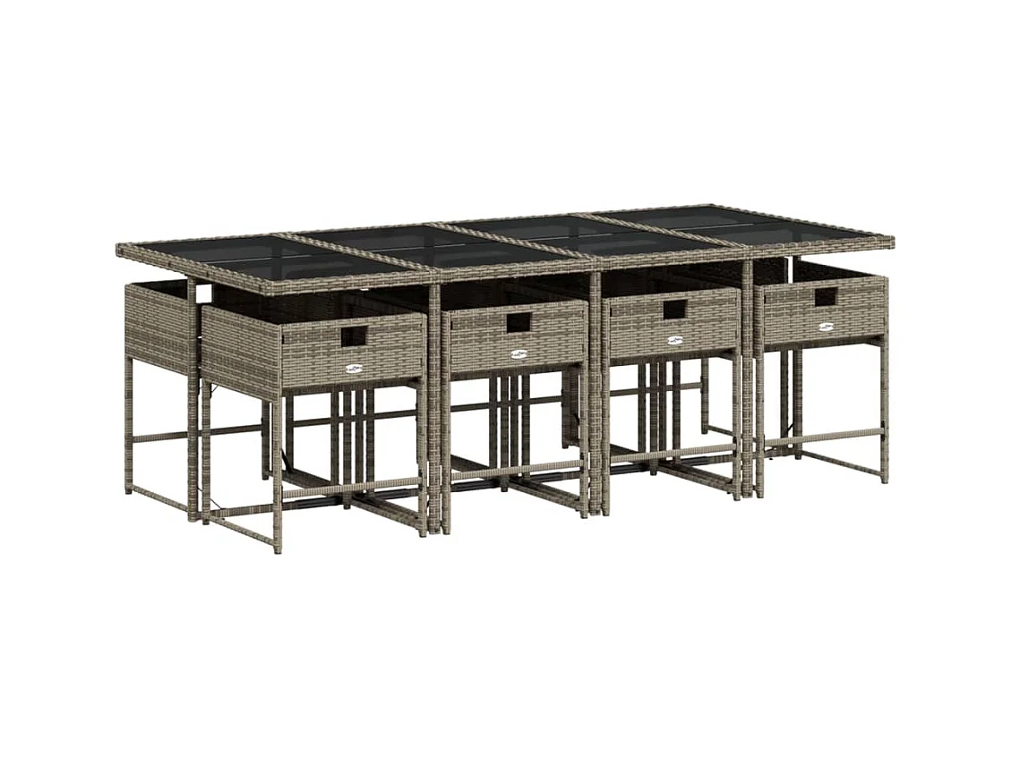 Sener  Ensemble à manger de jardin 9 pcs coussins gris résine tressée