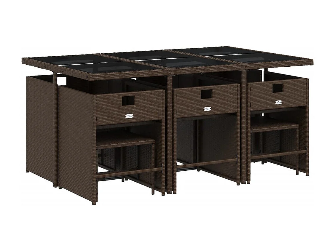 Enfield  Ensemble à manger de jardin et coussins 11 pcs marron rotin