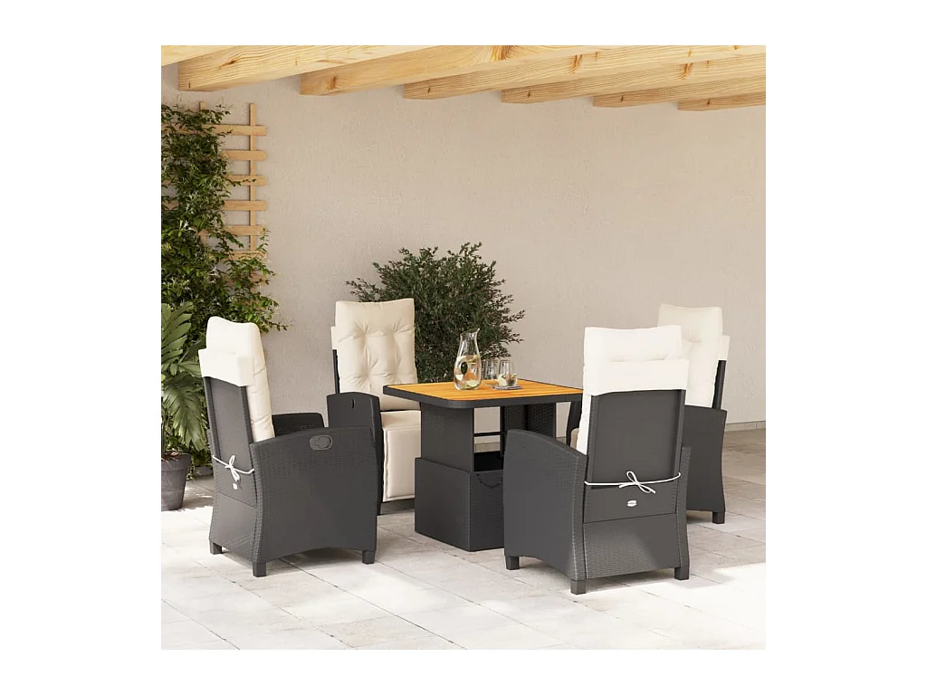 Toby Dean  Ensemble à manger de jardin coussins 5pcs Noir Résine tressée