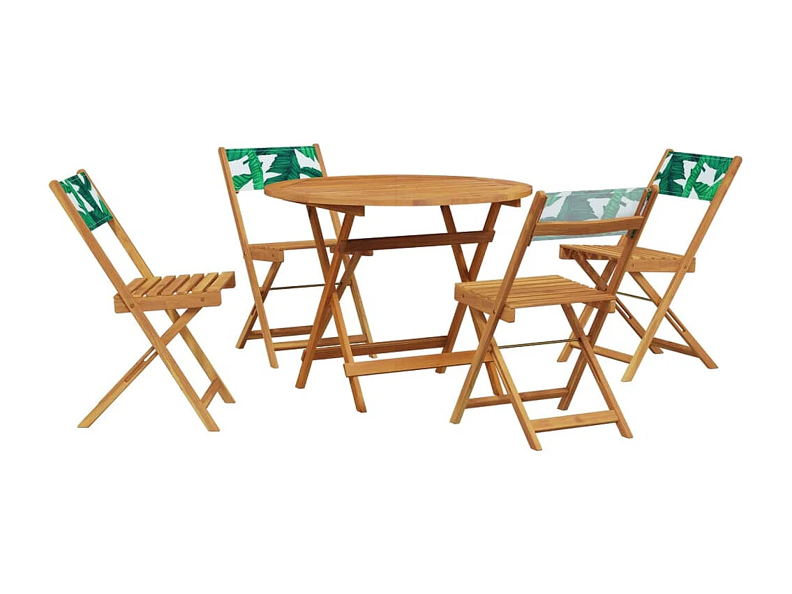 Bay Minette  Ensemble à manger de jardin 5 pcs motif de feuilles tissu bois