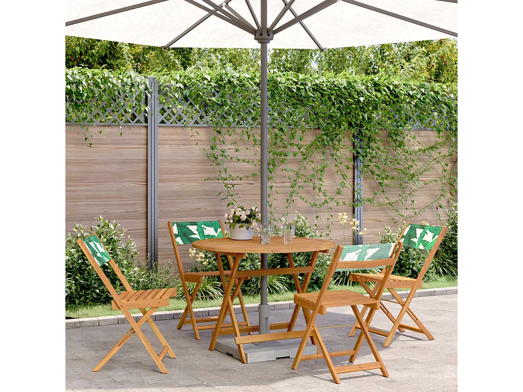 Bay Minette  Ensemble à manger de jardin 5 pcs motif de feuilles tissu bois