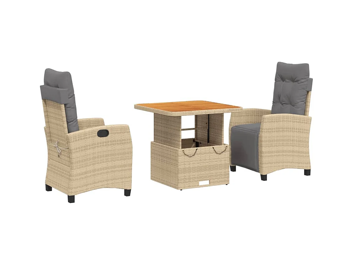 Necati  Ensemble à manger de jardin et coussins 3 pcs Beige poly rotin