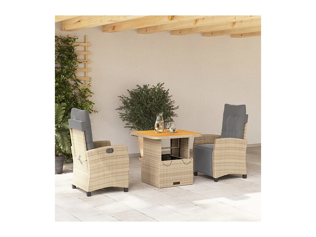 Necati  Ensemble à manger de jardin et coussins 3 pcs Beige poly rotin
