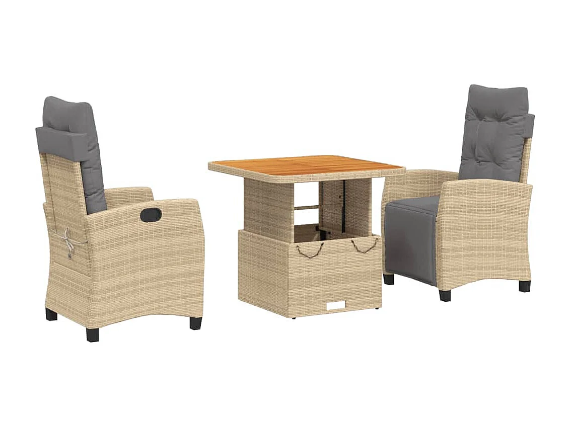 Necati  Ensemble à manger de jardin et coussins 3 pcs Beige poly rotin