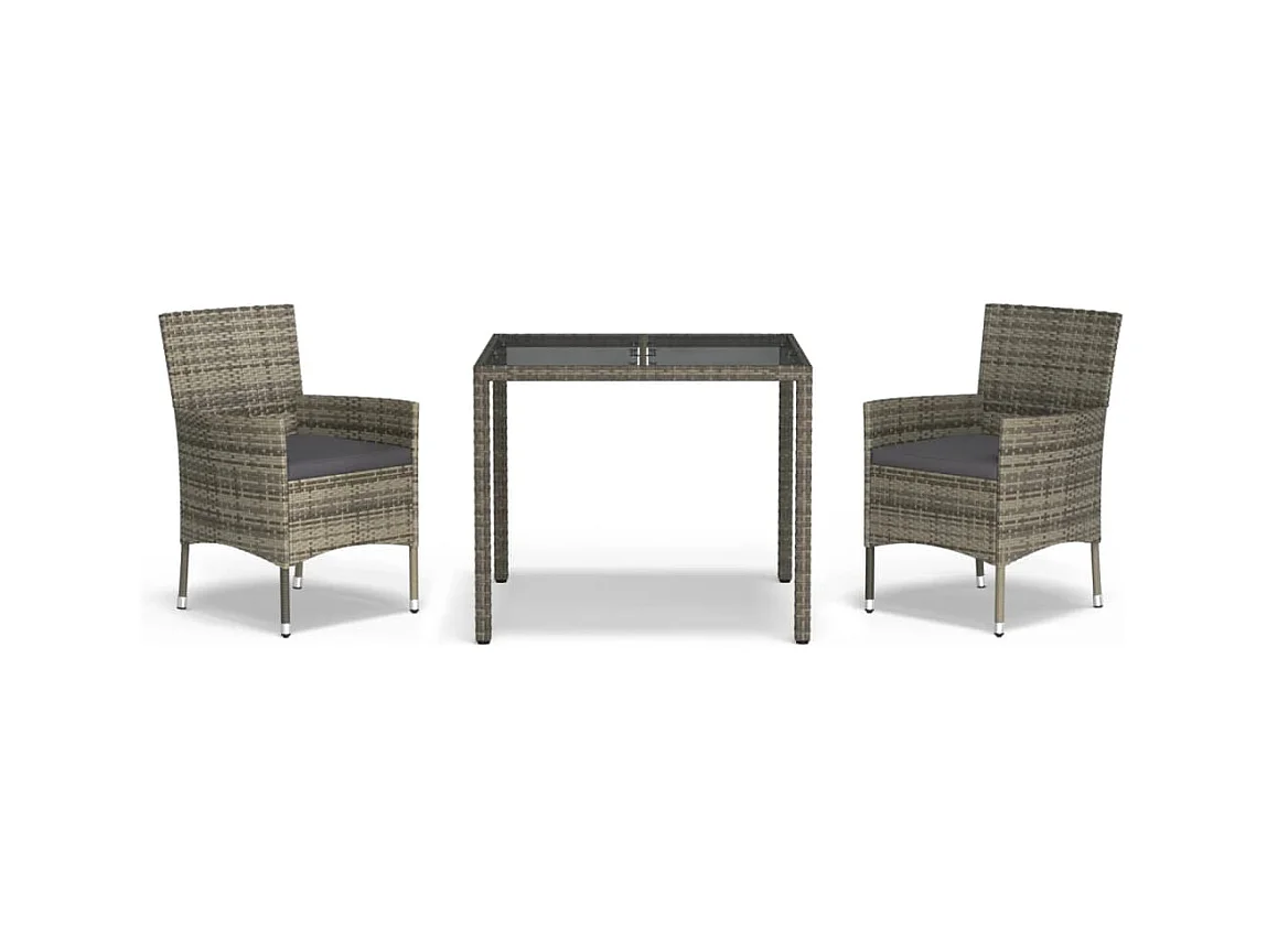 Alceste  Ensemble à manger de jardin 3 pcs coussins gris résine tressée