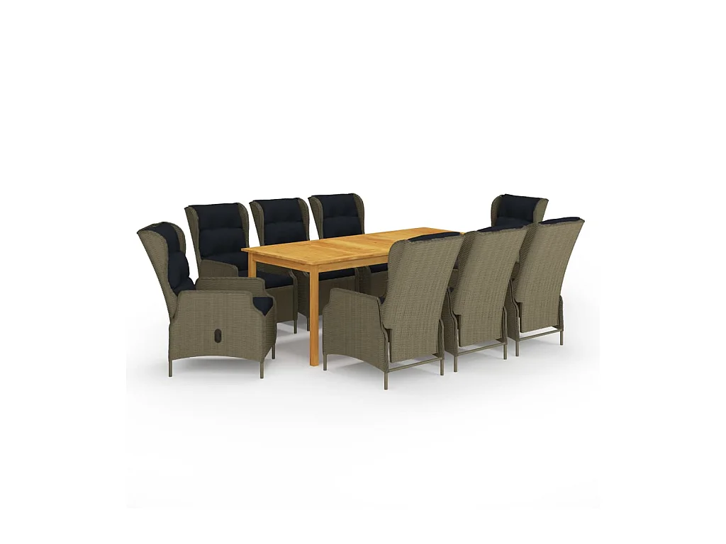 Hana  Ensemble à manger de jardin 9 pcs Marron