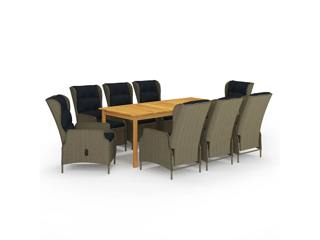 Hana  Ensemble à manger de jardin 9 pcs Marron