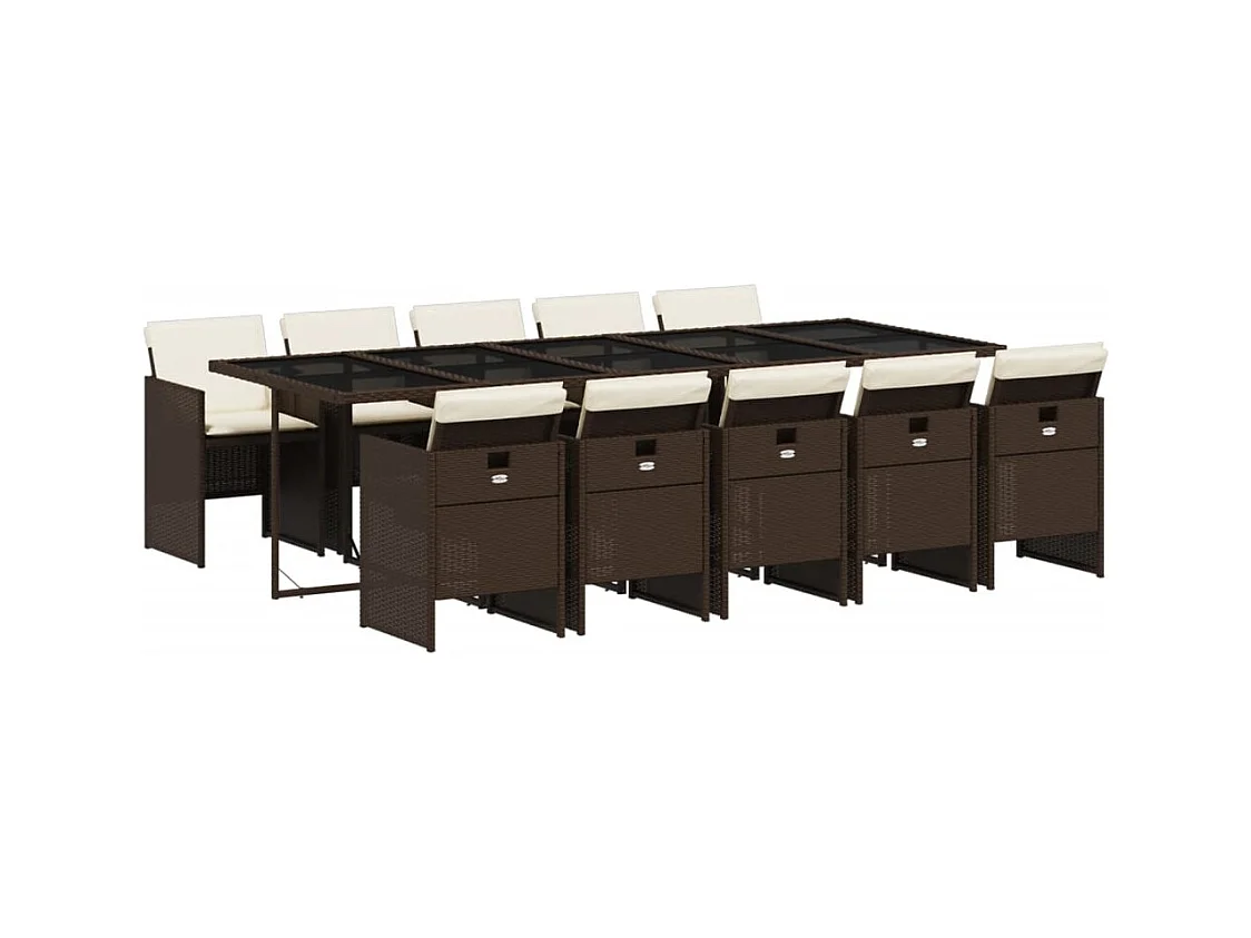 Ljungby  Ensemble à manger de jardin et coussins 11 pcs marron rotin