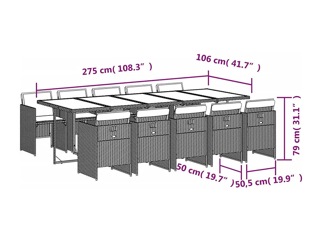 Ljungby  Ensemble à manger de jardin et coussins 11 pcs marron rotin