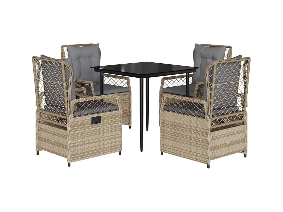 Zalan  5-delige Tuinset met kussens poly rattan beige