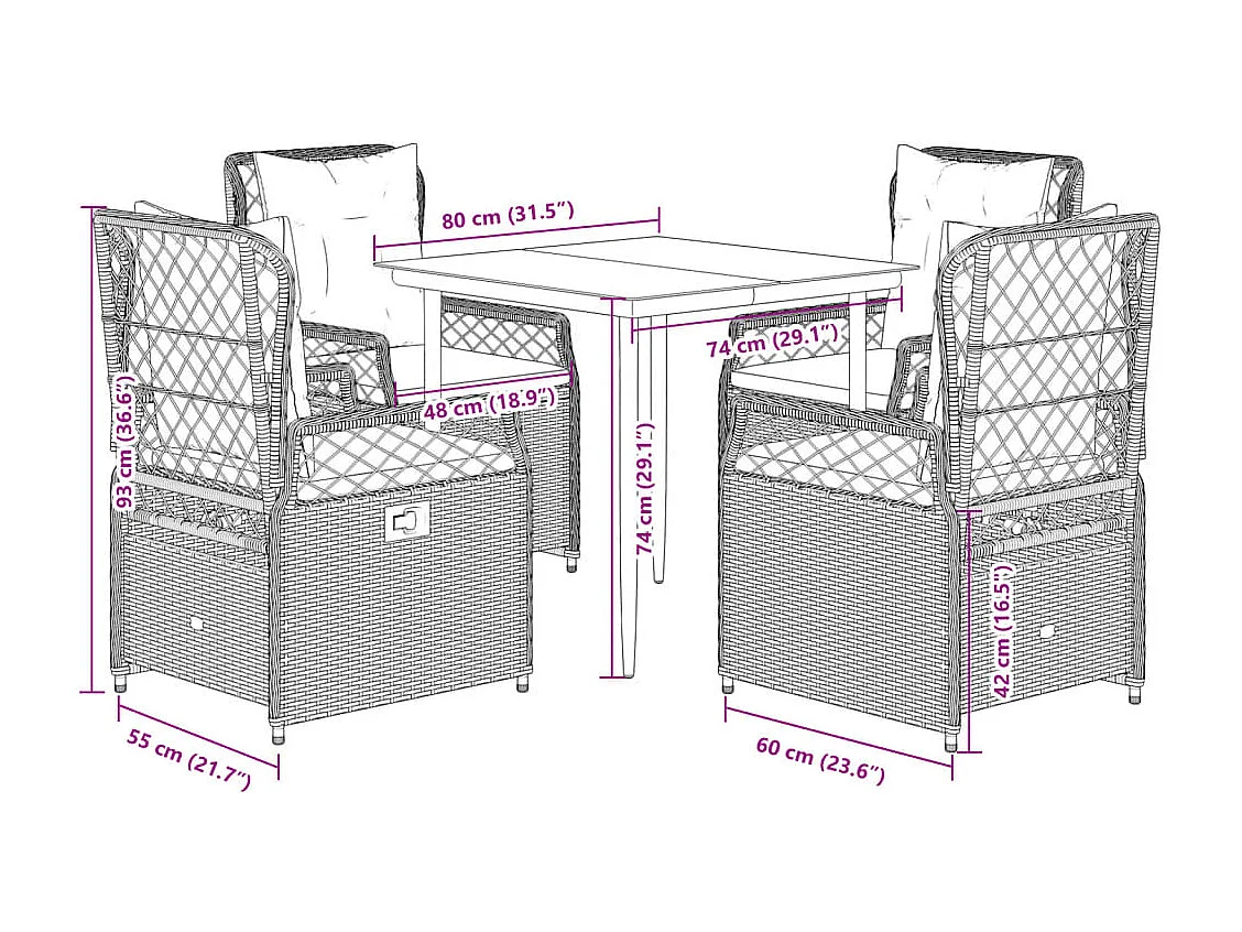 Zalan  5-delige Tuinset met kussens poly rattan beige