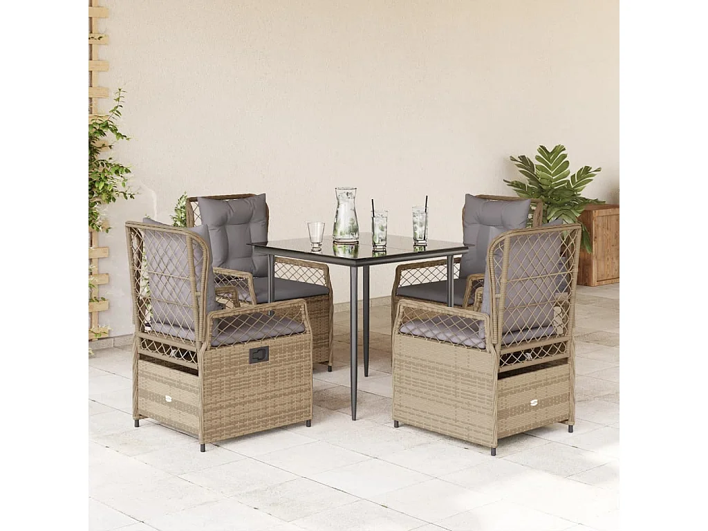 Zalan  Ensemble à manger de jardin avec coussins 5pcs Beige poly rotin