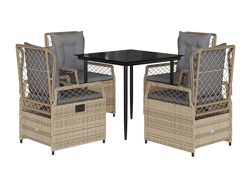 Zalan  5-delige Tuinset met kussens poly rattan beige